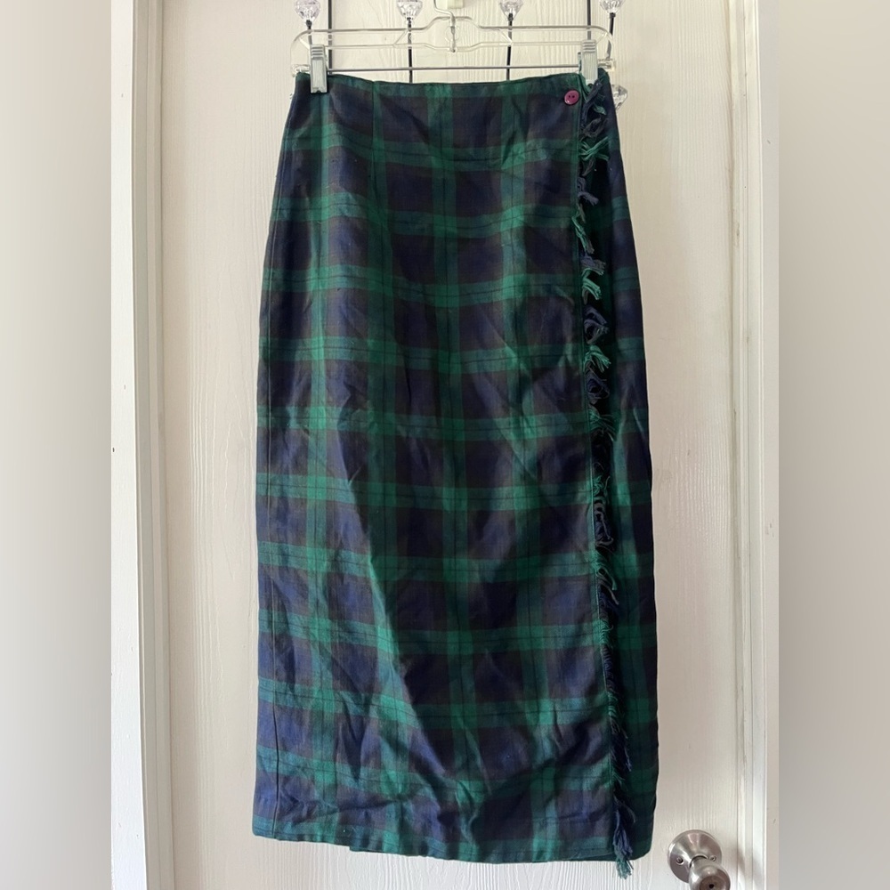 Robin Sinkler Vintage Green and Blue Plaid Pencil Skirt
